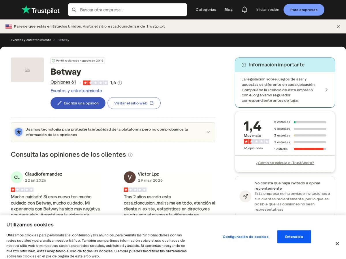 Captura suministrada del perfil público de opiniones asociado al servicio
