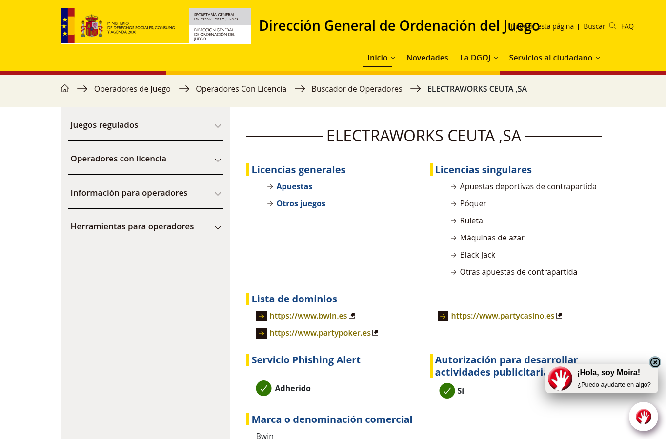 Captura del registro primario del operador