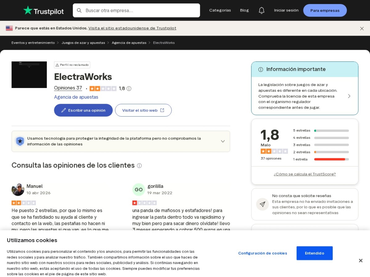 Captura del perfil público de opiniones