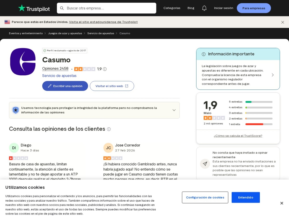 Captura suministrada de opiniones de usuarios