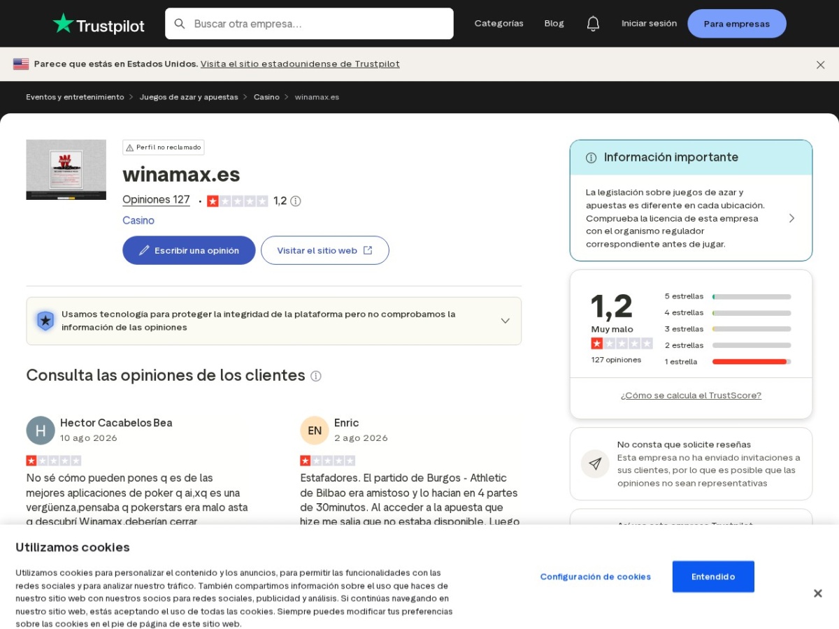 Captura suministrada del perfil público de opiniones